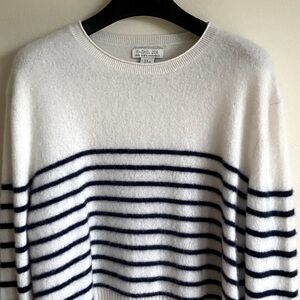 Rachel Zoe 100% Cashmere White and Navy Striped Sweater XL